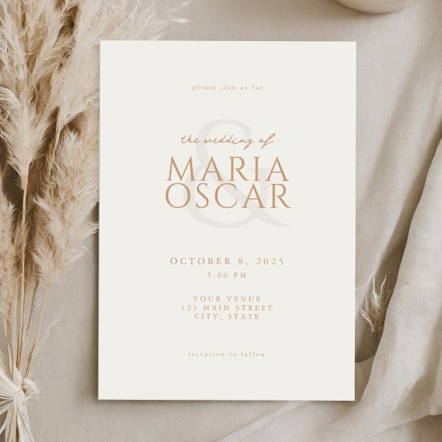 Simple Modern Chic Ivory Tan Wedding Invitation (Creator Uploaded)