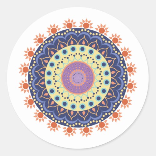 Simple Modern Chic Mandala Navy Blue Stylish  Classic Round Sticker