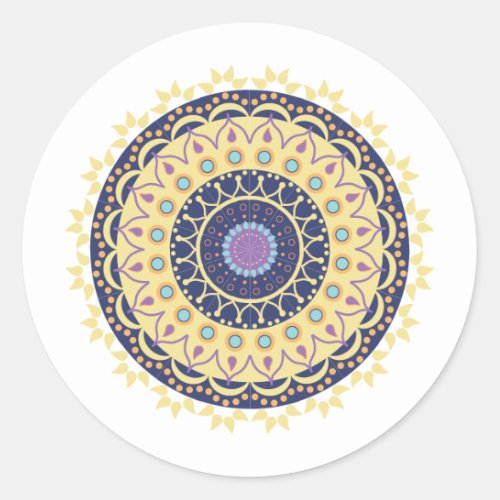 Simple Modern Chic Mandala Navy Blue Stylish Classic Round Sticker