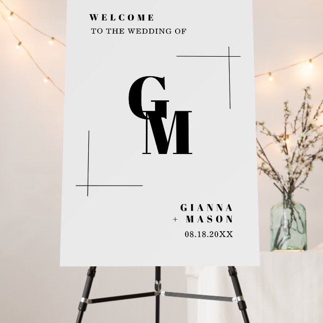 Simple Modern Chic Monogram Welcome Wedding Sign (In Situ (Stand))