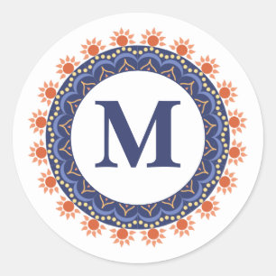 Simple Modern Chic Navy Blue Monogram Initial Classic Round Sticker