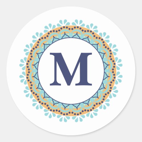 Simple Modern Chic Navy Blue Monogram Initial Classic Round Sticker