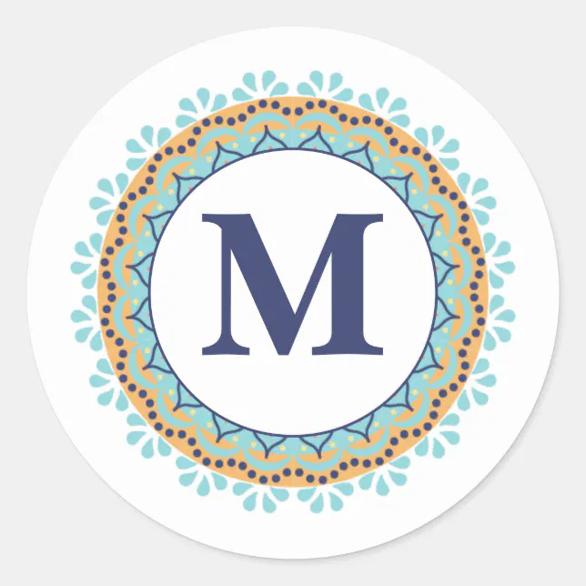 Blue Simple Monogram Simple Modern Chic Navy Blue Monogram Initial Classic Round Sticker ...