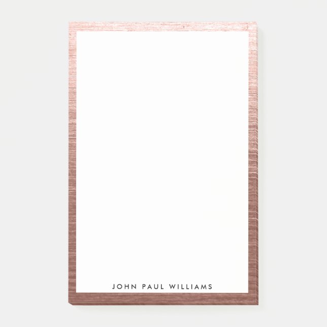 Simple Modern Chic Rose Gold Copper Brushed Metal Post-it Notes (Front)