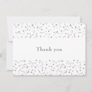 Simple Modern Chic Silver Hearts Confetti Thank You Card