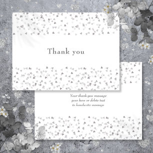 Simple Modern Chic Silver Hearts Confetti Thank You Card