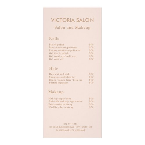 Simple Modern Chic Unique Pale Blush Salon Makeup  Rack Card
