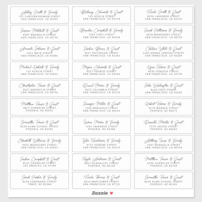 Simple Modern Chic Wedding Guest Names Address Sticker | Zazzle