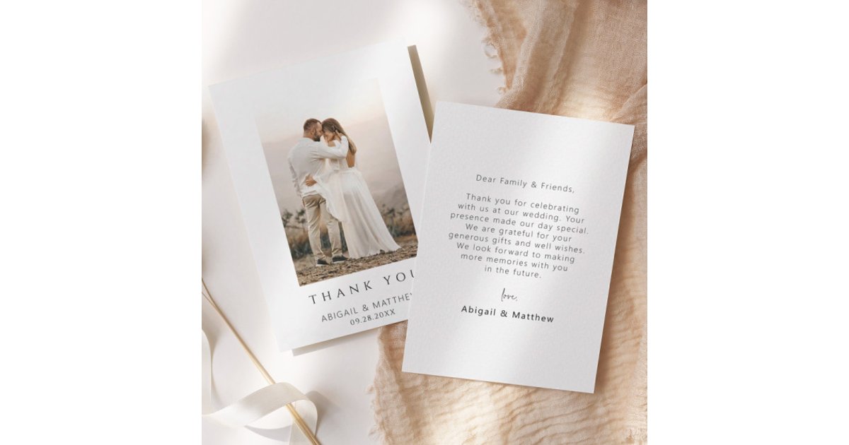 Simple Modern Chic Wedding Photo Thank You Card | Zazzle