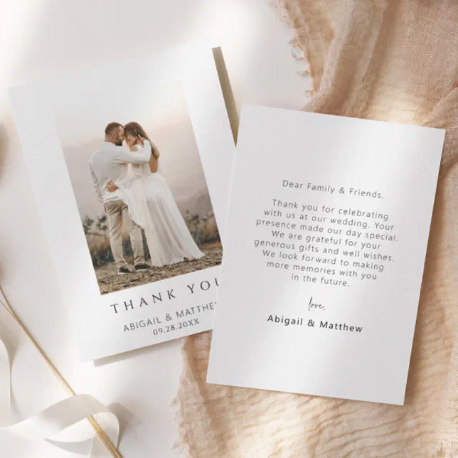 Simple Modern Chic Wedding Photo Thank You Card | Zazzle