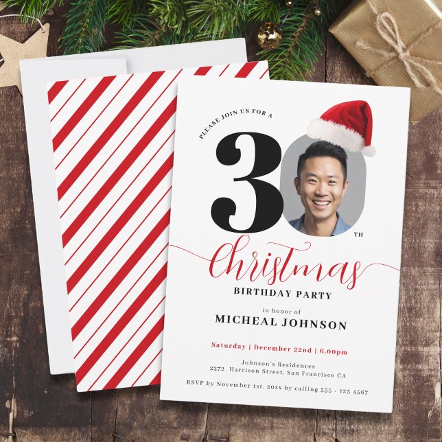 Simple Modern Christmas 30th Birthday Party Invitation (Simple Modern Christmas 30th Birthday Party Invitation)