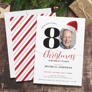 Simple Modern Christmas 80th Birthday Party Invitation