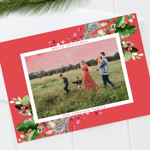 Simple Modern Christmas Cherry White Red Photo Holiday Card