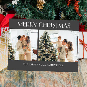 Simple Modern Christmas Family Two Photo Holiday Card