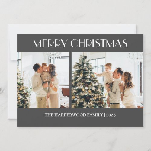 Simple Modern Christmas Family Two Photo Holiday Card