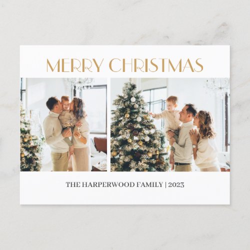 Simple Modern Christmas Family Two Photo Holiday Postcard