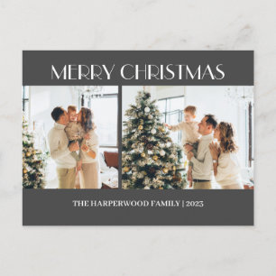 Simple Modern Christmas Family Two Photo Holiday Postcard
