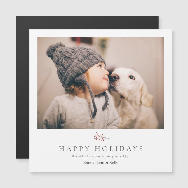 Simple Modern Christmas Holiday Photo Magnet Card  (Front/Back)
