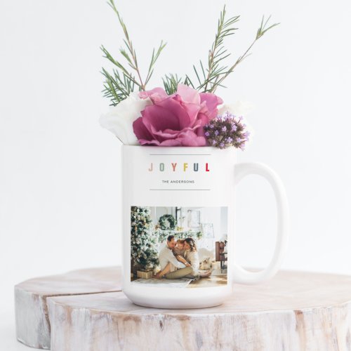 Simple Modern Christmas Photo  Joyful Holiday Coffee Mug