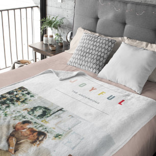 Simple Modern Christmas Photo   Joyful Holiday Fleece Blanket