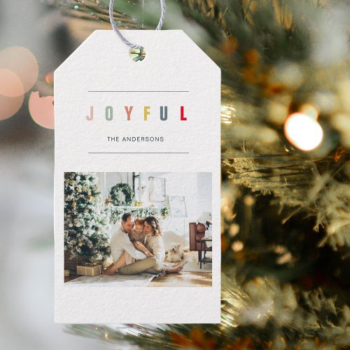 Simple Modern Christmas Photo  Joyful Holiday Gift Tags