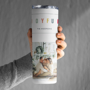 Simple Modern Christmas Photo Joyful Holiday Thermal Tumbler