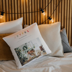 Simple Modern Christmas Photo Joyful Holiday Throw Pillow