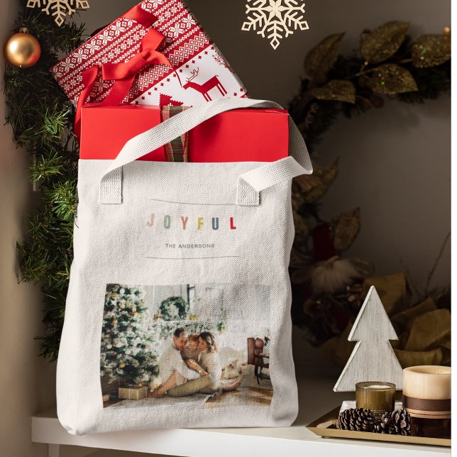 Simple Modern Christmas Photo | Joyful Holiday Tote Bag (Creator Uploaded)