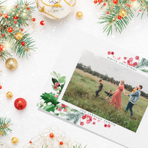 Simple Modern Christmas Snow White Greeting Photo Holiday Card