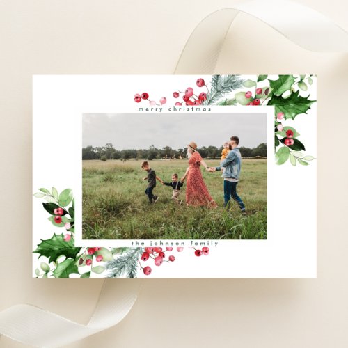 Simple Modern Christmas Snow White Greeting Photo Holiday Card