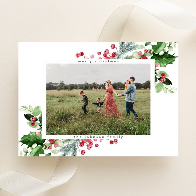 Simple Modern Christmas Snow White Greeting Photo Holiday Card (Creator Uploaded)