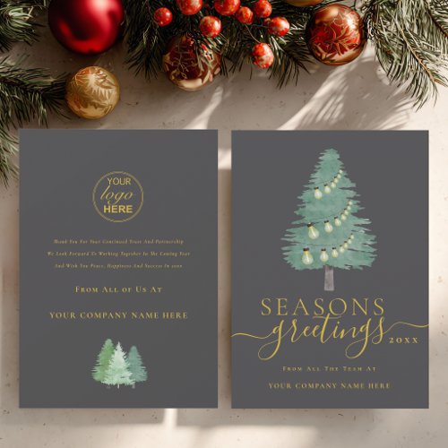 Simple Modern Christmas Tree Business Logo Holiday Card