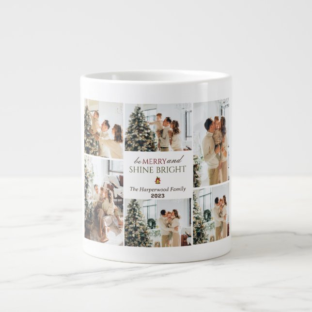 Simple modern Christmas Tree Family Photo Collage Giant Coffee Mug (Front)