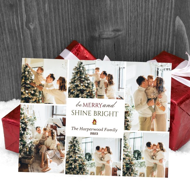 Simple modern Christmas Tree Family Photo Collage Holiday Postcard (Creator Uploaded)