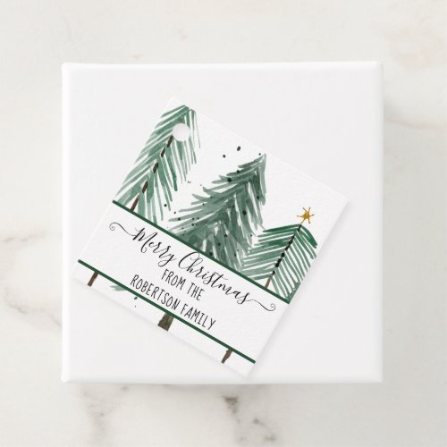 Simple Modern Christmas Tree Hygge Watercolor Star Favor Tags