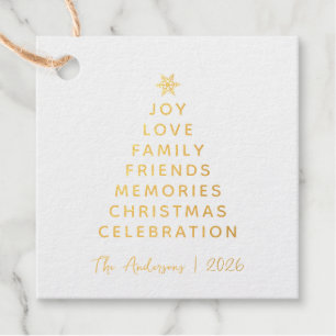 Simple Modern Christmas Tree Wishes Gold Foil Favor Tags