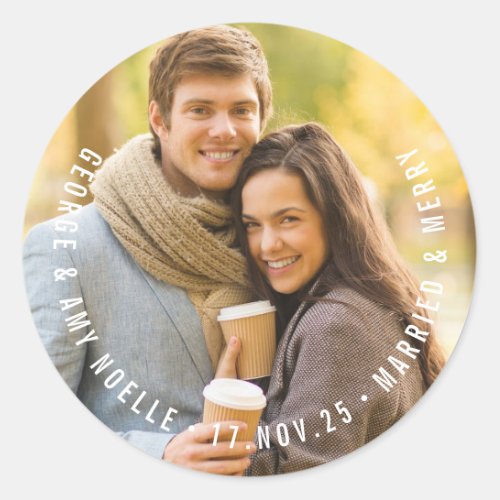 Simple Modern Circle Text Holiday Photo Sticker