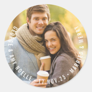 Simple Modern Circle Text Holiday Photo Sticker
