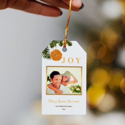 Simple Modern Citrus Merry Christmas Photo Holiday Gift Tags