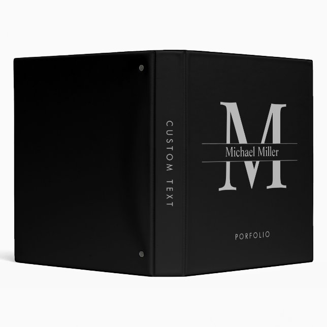 Simple Modern Classic Black Gray Monogram 3 Ring B Binder (Background)
