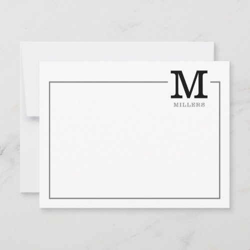 Simple Modern Classic Black Monogram Name Note Card