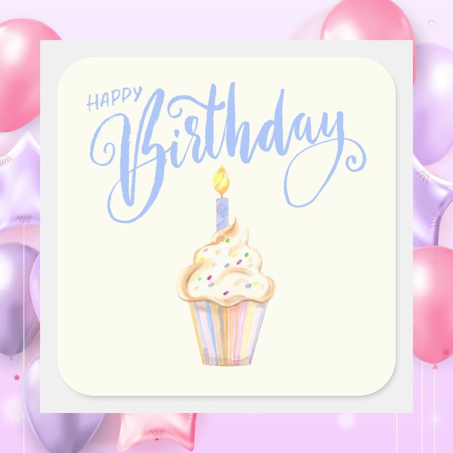 Simple Modern Classic Cute Happy Birthday Square Sticker (Creator Uploaded)