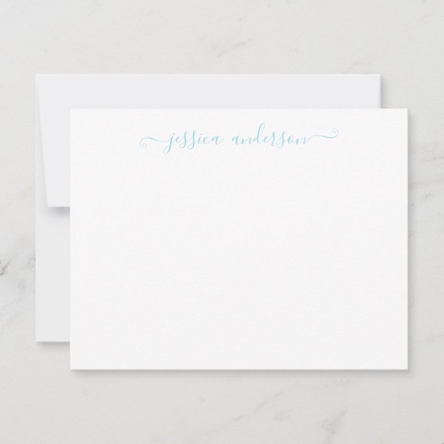 Simple Modern Classic Light Sky Baby Blue Script Note Card (Front)