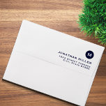 Simple Modern Classic Monogram Return Address Envelope<br><div class="desc">Simple envelope with navy blue classic monogram medallion and return address on the back flap. Customize your envelopes with your monogram initial,  name and return address.</div>