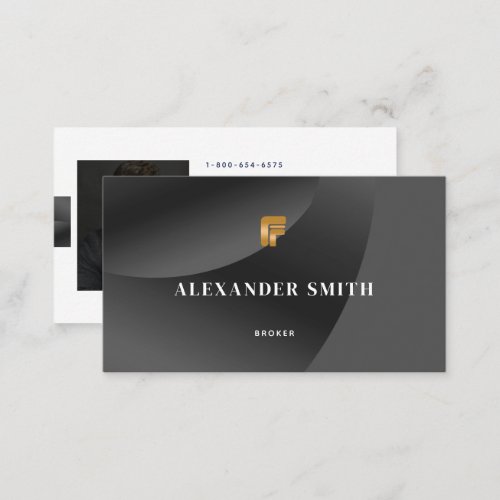 Simple Modern Classy Black Gold Professional Photo Business Card