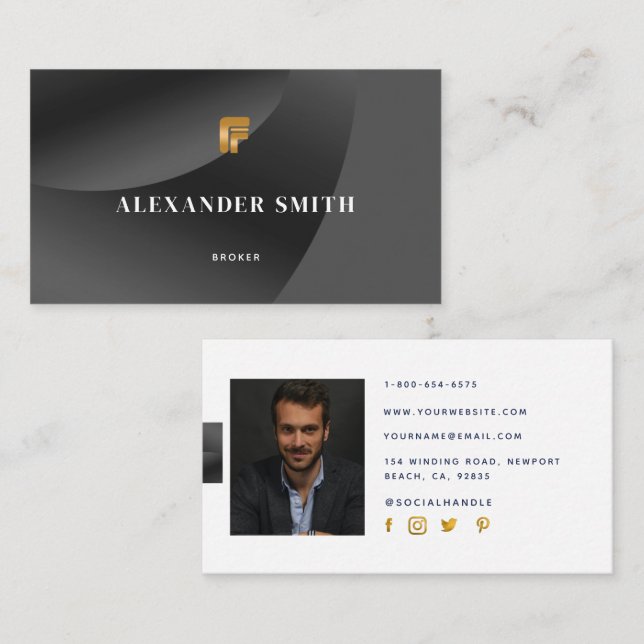 Simple Modern Classy Black Gold Professional Photo Business Card (Front/Back)