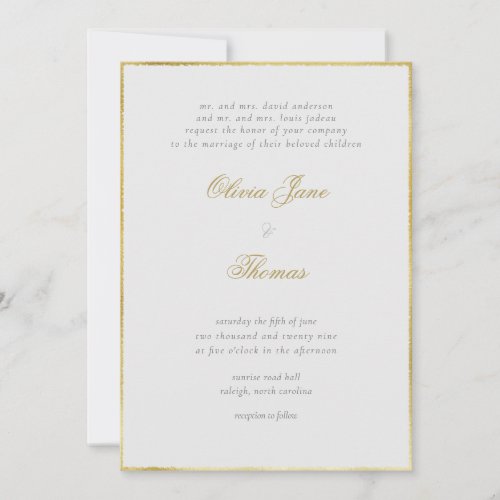 Simple Modern Classy Gold Frame Ivory Wedding Invitation