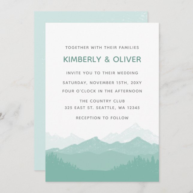 Simple Modern Classy Mountain Wedding Invitation (Front/Back)