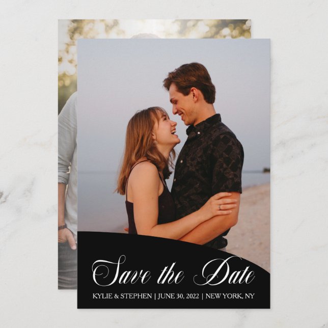Simple Modern Classy Script Two Photo Wedding Save Save The Date (Front/Back)