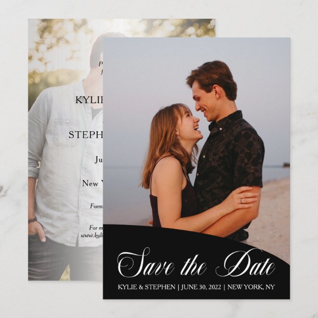 Simple Modern Classy Script Two Photo Wedding Save The Date (Front/Back)